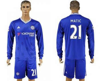 Chelsea #21 Matic Home Long Sleeves Soccer Club Jersey