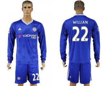 Chelsea #22 Willian Home Long Sleeves Soccer Club Jersey