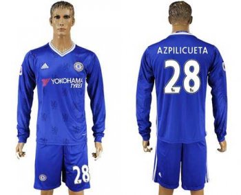 Chelsea #28 Azpilicueta Home Long Sleeves Soccer Club Jersey