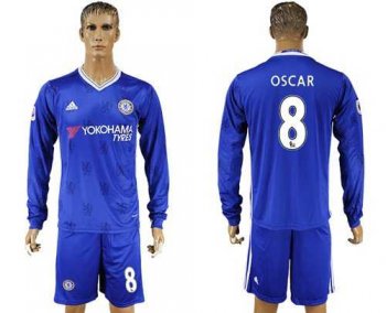 Chelsea #8 Oscar Home Long Sleeves Soccer Club Jersey