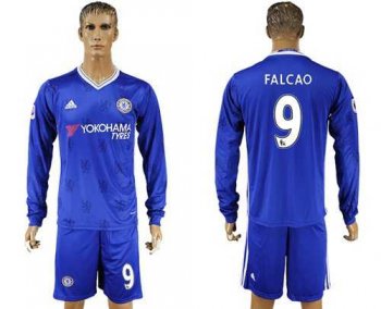 Chelsea #9 Falcao Home Long Sleeves Soccer Club Jersey