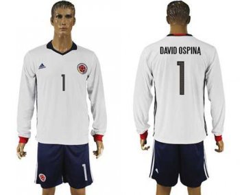 Colombia #1 David Ospina Away Long Sleeves Soccer Country Jersey