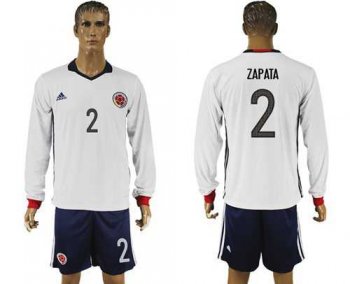 Colombia #2 Zapata Away Long Sleeves Soccer Country Jersey