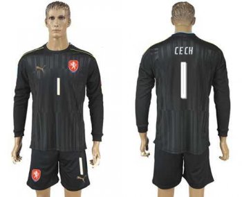 Czech #1 Cech Black Long Sleeves Goalkeeper Soccer Country Jersey