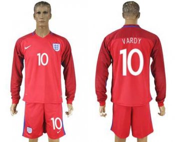 England #10 Vardy Away Long Sleeves Soccer Country Jersey