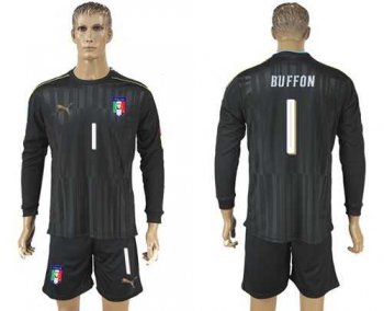 Italy #1 Buffon Black Long Sleeves Goalkeeper Soccer Country Jersey