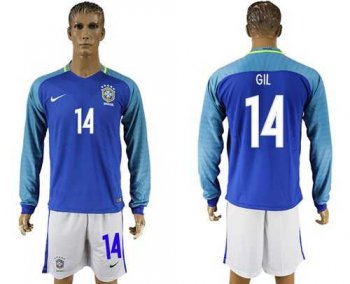 Brazil #14 GIL Away Long Sleeves Soccer Country Jersey