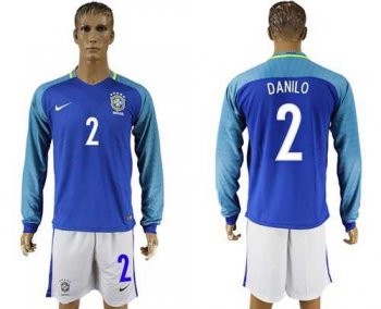 Brazil #2 Danilo Away Long Sleeves Soccer Country Jersey