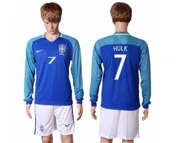 Brazil #7 Hulk Away Long Sleeves Soccer Country Jersey