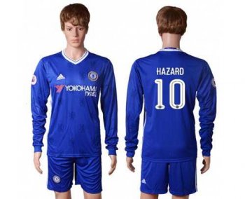 Chelsea #10 Hazard UEFA Champions Home Long Sleeves Soccer Club Jersey