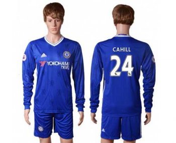 Chelsea #24 Cahill Home Long Sleeves Soccer Club Jersey