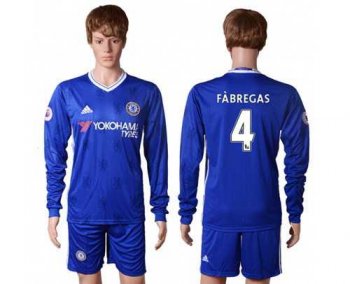 Chelsea #4 Fabregas Home Long Sleeves Soccer Club Jersey