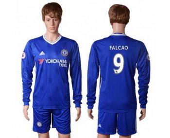 Chelsea #9 Falcao Home Long Sleeves Soccer Club Jersey