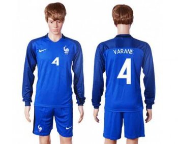 France #4 Varane Home Long Sleeves Soccer Country Jersey