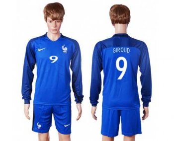 France #9 Giroud Home Long Sleeves Soccer Country Jersey