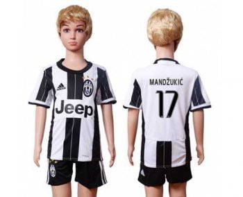 Juventus #17 Mandzukic Home Kid Soccer Club Jersey