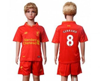 Liverpool #8 Gerrard Red Home Kid Soccer Club Jersey