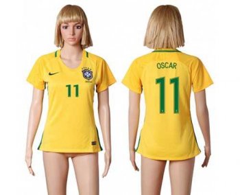 Women's Brazil #11 Oscar Home Soccer Country Jersey