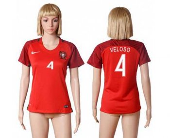 Women's Portugal #4 Veloso Home Soccer Country Jersey