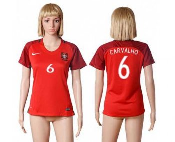 Women's Portugal #6 Carvalho Home Soccer Country Jersey