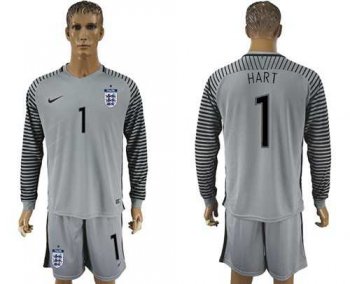 England #1 Hart Grey Goalkeeper Long Sleeves Soccer Country Jersey