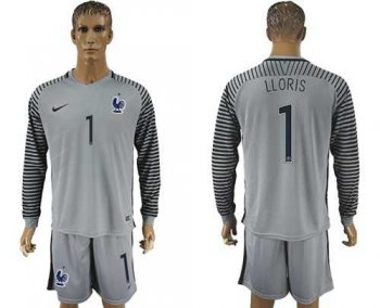 France #1 LLORIS Grey Goalkeeper Long Sleeves Soccer Country Jersey