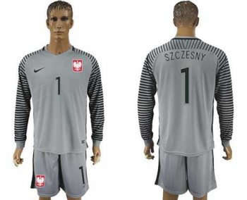 Poland #1 Szczesny Grey Goalkeeper Long Sleeves Soccer Country Jersey