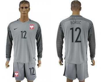 Poland #12 Boruc Grey Goalkeeper Long Sleeves Soccer Country Jersey