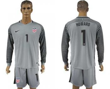 USA #1 Howard Grey Goalkeeper Long Sleeves Soccer Country Jersey