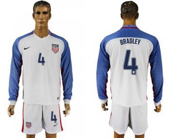 USA #4 Bradley Home Long Sleeves Soccer Country Jersey