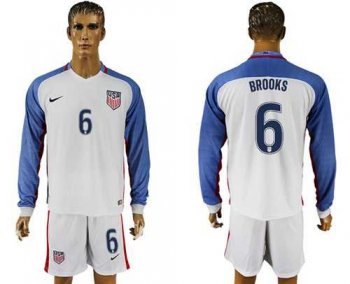 USA #6 Brooks Home Long Sleeves Soccer Country Jersey