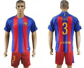 Barcelona #3 Pique Home Soccer Club Jersey