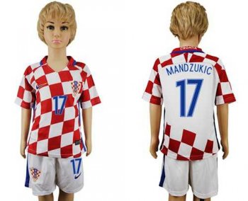 Croatia #17 Mandzukic Home Kid Soccer Country Jersey