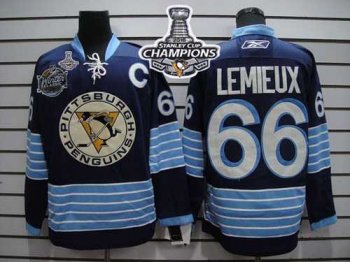 Pittsburgh Penguins #66 Mario Lemieux Dark Blue 2011 Winter Classic Vintage 2016 Stanley Cup Champions Stitched NHL Jersey