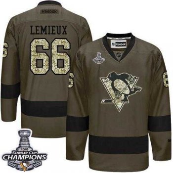 Pittsburgh Penguins #66 Mario Lemieux Green Salute to Service 2016 Stanley Cup Champions Stitched NHL Jersey