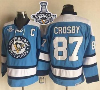 Pittsburgh Penguins #87 Sidney Crosby Blue Alternate CCM Throwback 2016 Stanley Cup Champions Stitched NHL Jersey