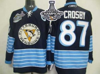 Pittsburgh Penguins #87 Sidney Crosby Dark Blue 2011 Winter Classic Vintage 2016 Stanley Cup Champions Stitched NHL Jersey