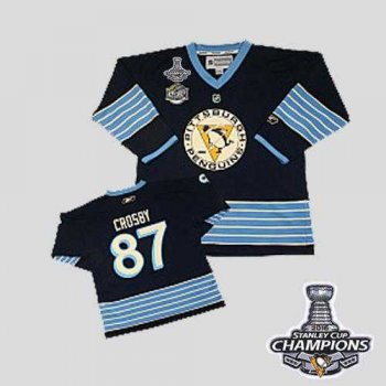 Youth Pittsburgh Penguins #87 Sidney Crosby Dark Blue 2011 Winter Classic Vintage 2016 Stanley Cup Champions Stitched Youth NHL Jersey