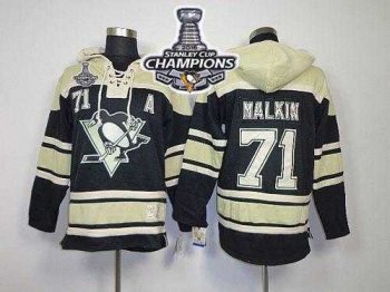 Pittsburgh Penguins #71 Evgeni Malkin Black Sawyer Hooded Sweatshirt 2016 Stanley Cup Champions Stitched NHL Jersey