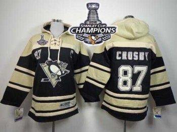 Youth Pittsburgh Penguins #87 Sidney Crosby Black Sawyer Hooded Sweatshirt 2016 Stanley Cup Champions Stitched Youth NHL Jersey