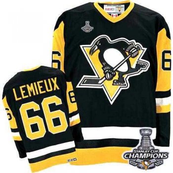 Youth Pittsburgh Penguins #66 Mario Lemieux Black CCM Throwback 2016 Stanley Cup Champions Stitched NHL Jersey