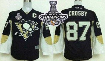 Youth Pittsburgh Penguins #87 Sidney Crosby Black 2016 Stanley Cup Champions Stitched NHL Jersey