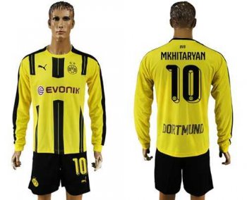 Dortmund #10 Mkhitaryan Home Long Sleeves Soccer Club Jersey