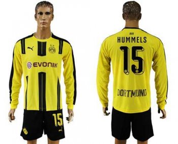 Dortmund #15 Hummels Home Long Sleeves Soccer Club Jersey