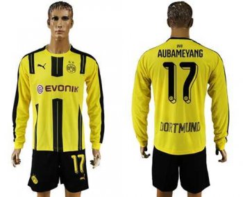 Dortmund #17 Aubameyang Home Long Sleeves Soccer Club Jersey