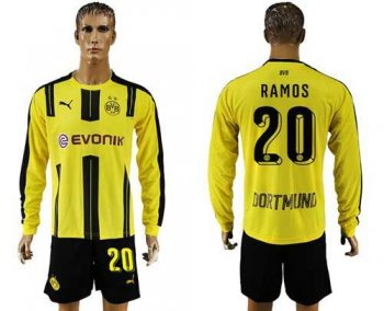 Dortmund #20 Ramos Home Long Sleeves Soccer Club Jersey