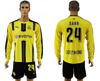 Dortmund #24 Sarr Home Long Sleeves Soccer Club Jersey