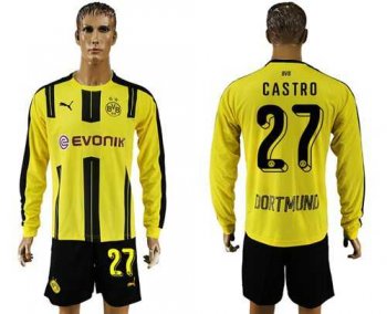 Dortmund #27 Castro Home Long Sleeves Soccer Club Jersey