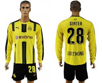 Dortmund #28 Ginter Home Long Sleeves Soccer Club Jersey