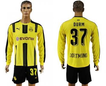 Dortmund #37 Durm Home Long Sleeves Soccer Club Jersey